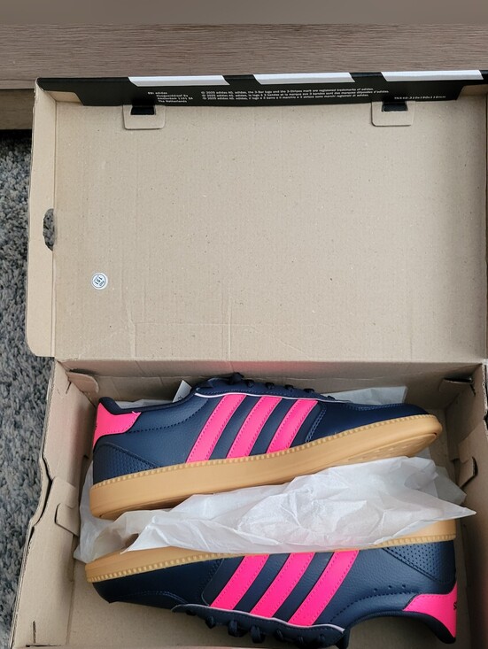 Adidas Navy Blue Sneakers with Pink Stripes and Gum Sole Size:7